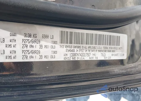 2016 Ram 1500 Laramie из США, поврежденный, VIN 1C6RR7NT4GS317567